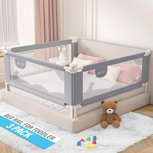 Motherly Haven Riel de cama para niños pequeños, rieles de cama para cama de tamaño Queen, altura ajustable y seguridad segura, rieles de cama