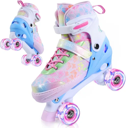 Miniatura 8 de Patines de ruedas para niños, 4 tamaños ajustables con todas las ruedas iluminadas, patines de 10C a 8 patines para niños pequeños, principiantes