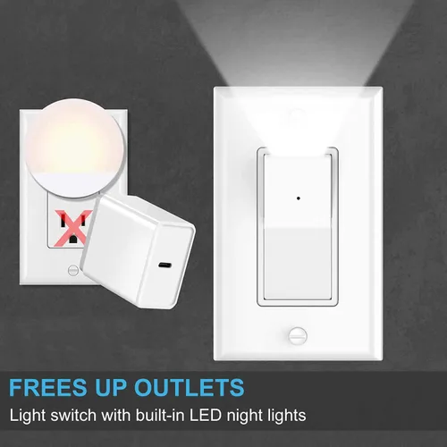Miniatura 3 de Paquete de 10 interruptores de luz SOZULAMP con luz nocturna LED de 15 amperios, 120/277 voltios, interruptor de pared de un solo polo, sensor