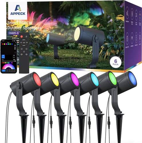 Miniatura 11 de APPECK Foco inteligente para exteriores de 600 lm, RGBCW+IC luces de paisaje que cambian de color, paquete de 2 unidades, iluminación de paisaje