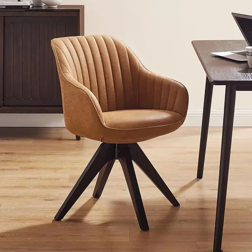 Miniatura 21 de Art Leon Silla de Oficina Sin Ruedas, Silla de Escritorio Moderna de Mediados de Siglo Sin Ruedas, Silla Giratoria de Acento con Patas de Madera