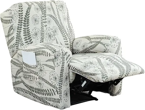 Miniatura 28 de NILUOH Funda para sillón reclinable, 4 piezas, elástica, estampada, con bolsillo lateral, funda para sofá reclinable, antideslizante, ajustable, 16