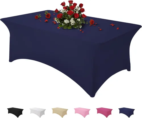 Miniatura 27 de Famstar Paño de Mesa Negro de 4 Pies de Elastano, Paño de Mesa Ajustado para Mesas Rectangulares, Fundas Elásticas Lavables Sin Arrugas