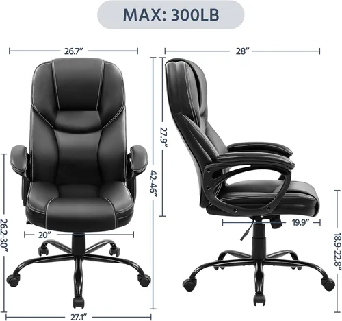 Miniatura 3 de Yaheetech Silla de oficina ejecutiva con respaldo alto, silla ergonómica de piel sintética para reuniones, asiento grande, base de metal resistente
