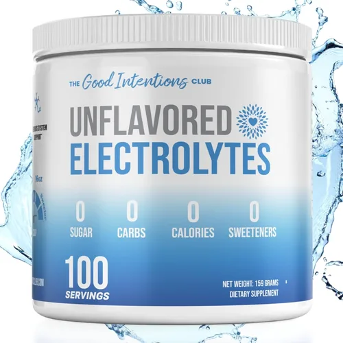 Electrolitos sin sabor - 100 porciones - Electrolitos en polvo sin sabor - Electrolitos sin azúcar - Electrolitos sin sabor - Cero carbohidratos -
