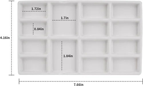Miniatura 2 de Paleta de pintura de cerámica de 8 pulgadas 14 Wells Artist, rectangular de cerámica de 14 pozos, color blanco
