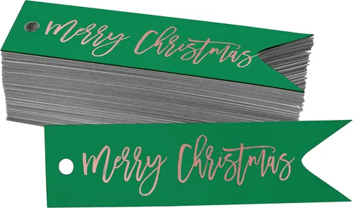 Miniatura 32 de Etiquetas de papel colgantes con texto en inglés "Merry Christmas", 50 unidades Blanco