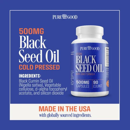Miniatura 2 de Paquete de 2 cápsulas de aceite de semilla negra, 500 mg, ayuda digestiva de alta potencia prensada en frío, 90 cápsulas de aceite de semilla