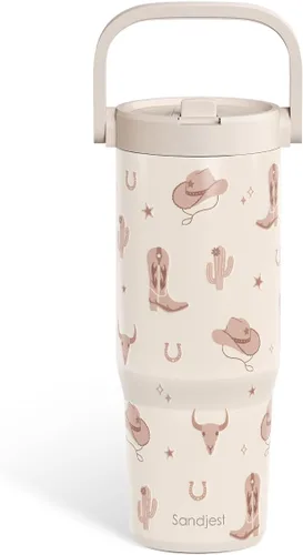 Miniatura 33 de SANDJEST Besties - Vaso de acero inoxidable con tapa para pajita de 30 onzas con asa de transporte para mujeres, niñas, mejores amigas, taza de café