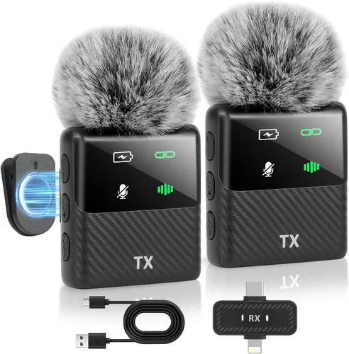 Mini micrófono inalámbrico Lavalier para iPhone, iPad, teléfono Android, reducción de ruido, clip magnético Plug and Play, micrófono de solapa para