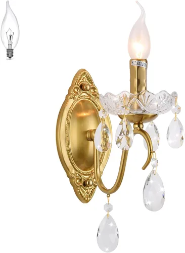 Miniatura 8 de Juego de 2 Apliques de Pared de Cristal, Apliques de Pared de Cristal, Apliques de Pared Vintage, Acabado de Latón Dorado con Gotas de Vidrio