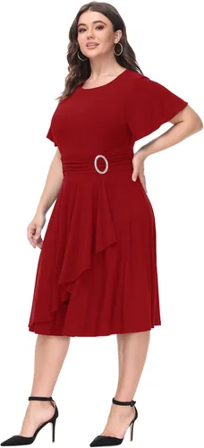 Miniatura 3 de Hanna Nikole Women Plus Size Empire Waist Cocktail-Party-Dress, Flowy Ruffle Cascade Wedding Guest Dress with Rhinestone