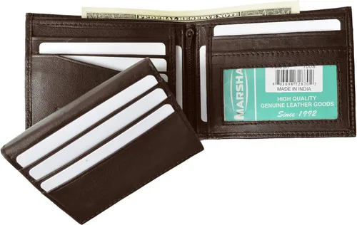 Miniatura 5 de Cartera de cuero genuino de calidad bi-fold ID con cremallera para hombre marrón