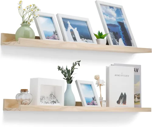 Miniatura 16 de MBYD Estantes flotantes de 36 pulgadas negros, estantes colgantes de madera, estante de repisa para fotos, estantes de repisa para fotos para pared