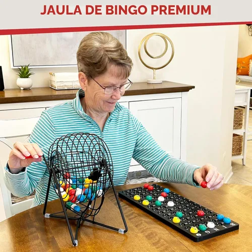 Miniatura 8 de MR CHIPS Juego de bingo profesional de 11 pulgadas de alto con jaula de acero, bolas eternas de 7/8 pulgadas, tablero maestro para bolas, color 3