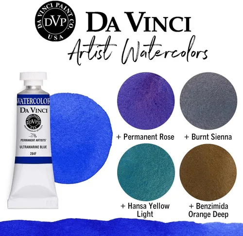 Miniatura 338 de DA VINCI PAINTS Pintura Acuarela Profesional para Artistas, Alizarin Crimson (Quinacridone), 37ml Índigo
