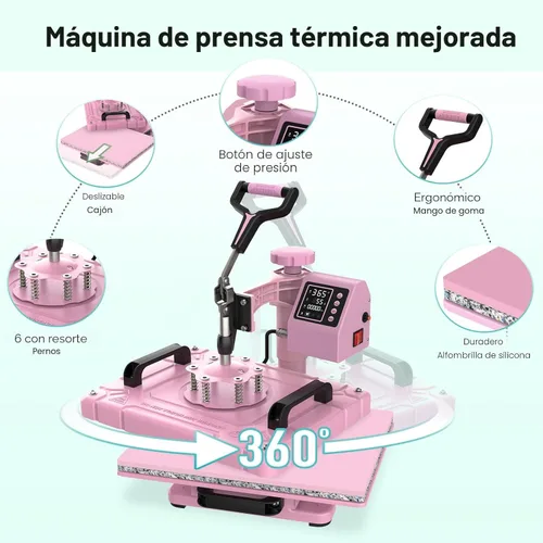 Miniatura 5 de Slendor - Máquina de presión de calor 5 en 1, prensa de calor para sublimación de 12x15 pulgadas, prensa digital de transferencia de calor con Rosa