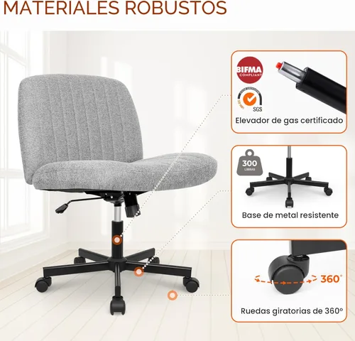 Miniatura 6 de Orange Factory Silla con Ruedas Entrecruzadas de Patas Cruzadas Anchas Silla de Escritorio de Oficina Silla de Tocador Tela Cómoda Sin Brazos Rueda