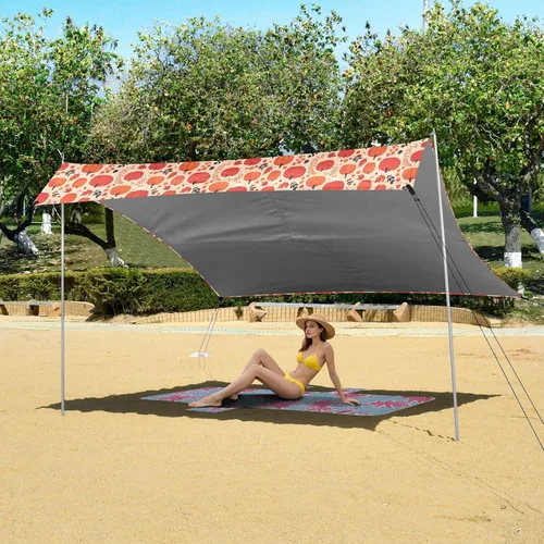 Miniatura 6 de Tienda de campaña de cabaña de playa con calabazas rojas y anaranjadas, UPF50+, ligera, grande, incluye pala de arena, sacos de arena, postes