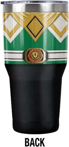 Miniatura 2 de Power Rangers Green Ranger Belt - Vaso de acero inoxidable de 30 onzas, taza de viaje para café, aislamiento al vacío y doble pared con tapa RANGER