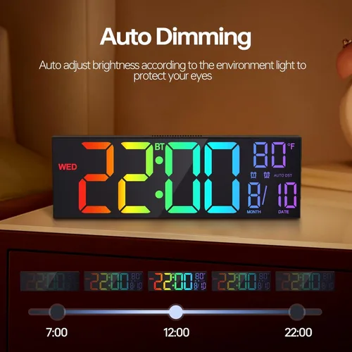 Miniatura 9 de JALL Reloj de pared digital grande de 16.2 pulgadas con segundos, sincronización Bluetooth, alarma LED grande, color RGB, temperatura DST para aula