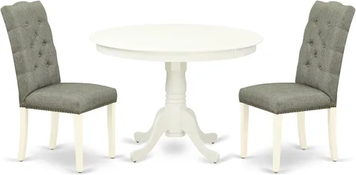 East West Furniture HLEL3-LWH-07 - Juego de mesa y sillas de cocina de 3 piezas contiene una mesa de comedor redonda con pedestal y 2 sillas de