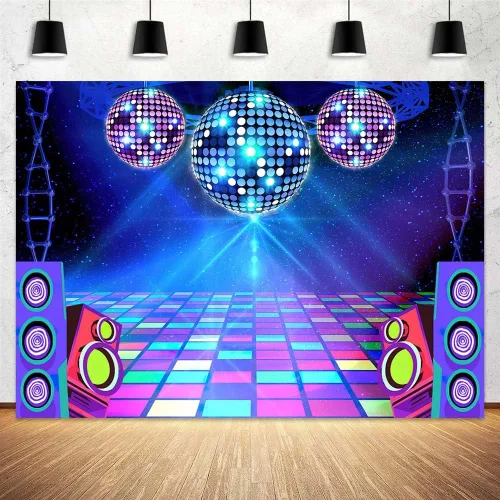 Miniatura 2 de Telón de fondo de discoteca de 5 x 3 pies, retro, brillante, para fiesta de los años 70, 80, 90, escenario, escenario, danza, decoración de fiesta