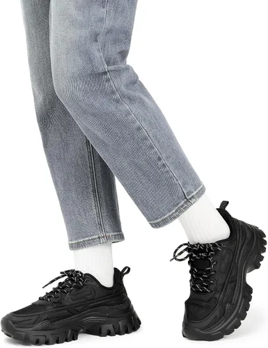 Miniatura 7 de DREAM PAIRS Zapatos deportivos gruesos de moda para mujer, con plataforma, con cordones, cómodos