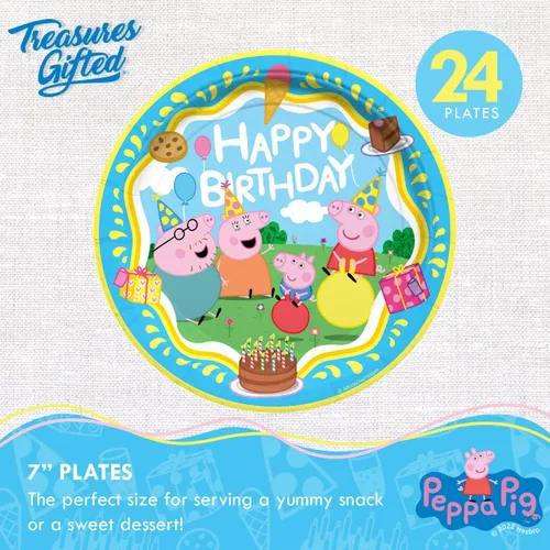 Miniatura 3 de Treasures Gifted Decoraciones de cumpleaños con licencia oficial de Peppa Pig – Sirve a 24 invitados – Juego clásico de vajilla – Suministros