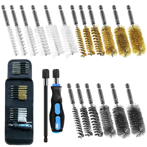 Juego de 18 cepillos de alambre para taladro, nailon, latón, acero inoxidable, juego de cepillos de limpieza de ánima para taladro eléctrico e