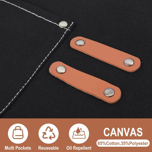 Miniatura 5 de Delantal de herramientas multifuncional para hombre, delantal de lona con múltiples bolsillos, soldadura, delantal de trabajo de carpintería, Negro