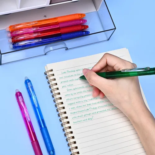 Miniatura 5 de Temiary 12 bolígrafos de gel borrables multicolor, fáciles de borrar, sin manchas, punta fina, colorido, escritura suave para tomar notas, tinta