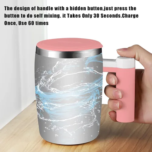 Miniatura 4 de Taza autoagitadora, taza de café magnética recargable con 2 barras de agitación, taza de mezcla automática impermeable para leche, cacao en la Rosa