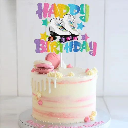 Miniatura 4 de Patín de ruedas Happy Birthday Cake Topper para niñas, retro, colorido, hip hop, tema, fiesta, decoración de tartas, suministros para rodar