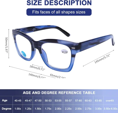 Miniatura 3 de AQWANO Oversized Design Reading Glasses Women/Men, Computer Blue Light Blocking Square Readers Paquete de 4