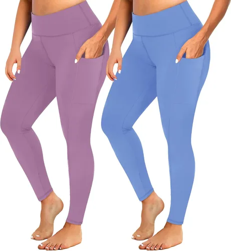 YOLIX Paquete de 2 leggings de talla grande con bolsillos para mujer, leggings de entrenamiento negros de cintura alta 2X 3X 4X