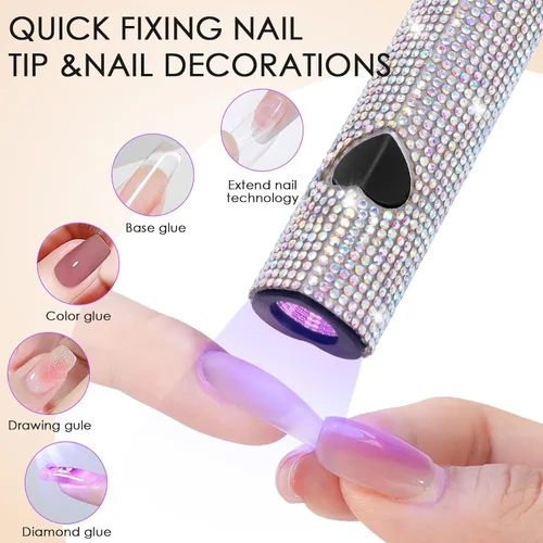 Miniatura 6 de Linssy Luz UV de mano de 10 W para uñas de gel, mini lámpara de uñas con USB recargable para esmalte de gel, arte de uñas 3D y uso doméstico (rosa)