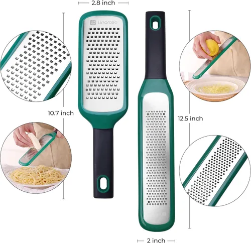 Miniatura 2 de linoroso Juego de 2 ralladores de limón y queso - Herramienta de cocina de mano para queso, ajo, jengibre, nuez moscada, chocolate, frutas, hoja