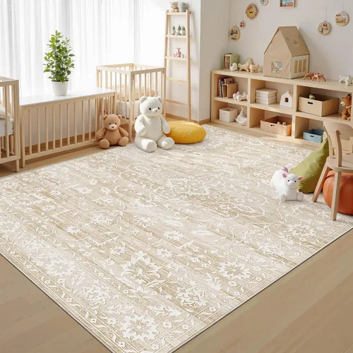 Miniatura 4 de Soalmost Alfombras de área de 5 x 7 pies para sala de estar, alfombras lavables florales beige para comedor, dormitorio, oficina en casa, alfombra