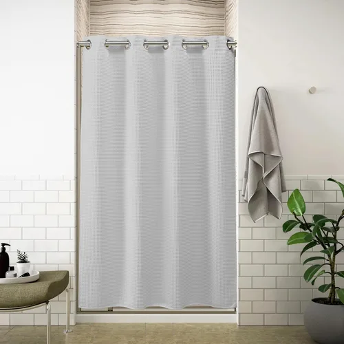 Miniatura 16 de Cortina de baño River Dream de 36" de ancho con diseño de ondas de gofre, sin ganchos, con forro a presión, cortina de baño de tela de mezcla