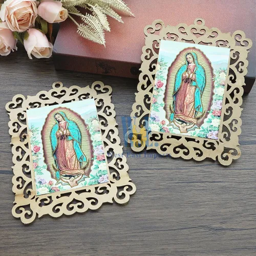 Miniatura 6 de Bautizo Favores 12 piezas Nuestra Señora de Guadalupe marcos de fotos de madera para primer viaje bautizo conmemorativo regalo con bolsas