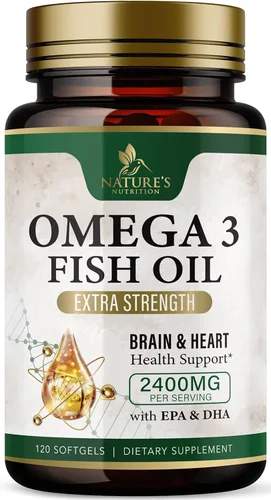 Suplementos de aceite de pescado Omega 3 – 2400 mg de aceite de pescado por porción – Omega-3 de triple fuerza con ácidos grasos EPA y DHA – Apoyo