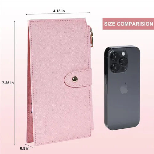 Miniatura 6 de Travelambo Billetera para mujer con bloqueo RFID plegable para múltiples tarjetas con bolsillo con cremallera, rosado (Pink Sakura), Minimalista