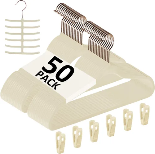 Miniatura 44 de VECELO Perchas de terciopelo de alta calidad resistentes (paquete de 60), antideslizantes y ahorran espacio con 8 clips para los dedos y soporte