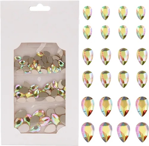Miniatura 10 de 100 piezas de diamantes de imitación de cristal iridiscente púrpura iridiscente AB pera 3D laminados para uñas, dijes de decoración de 3 tamaños