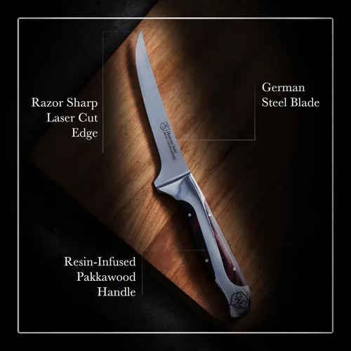 Miniatura 2 de Hammer Stahl Cuchillo de deshuesar de 6 pulgadas, acero alemán de alto carbono, hoja flexible curvada para deshuesar, filetear y recortar, mango