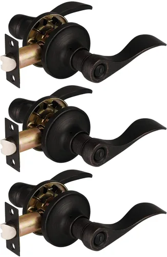 Paquete de 3 manijas de puerta de privacidad para baño, sin llave, juego de cerraduras para puerta, reversible para derecha e izquierda; manijas de