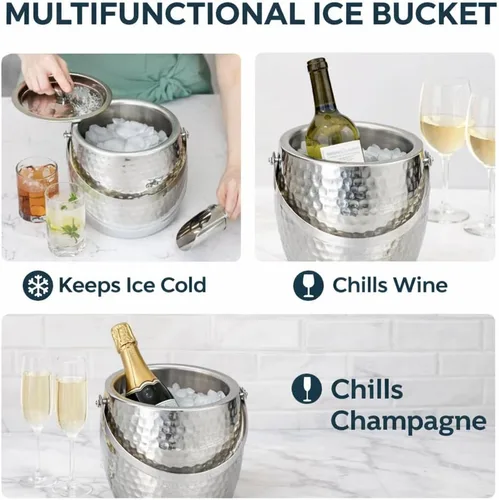 Miniatura 4 de BREKX Cubos de hielo aislados de 3 cuartos para fiestas con tapa y pala, enfriador de vino Iceberg Anchored, cubo de champán para barra de cóctel