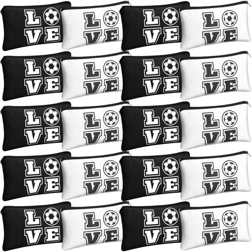Amylove Bolsa de maquillaje de fútbol, 20 piezas, bolsa de viaje con palabras, artículos de tocador con cremallera, portátil, para mujeres, amantes