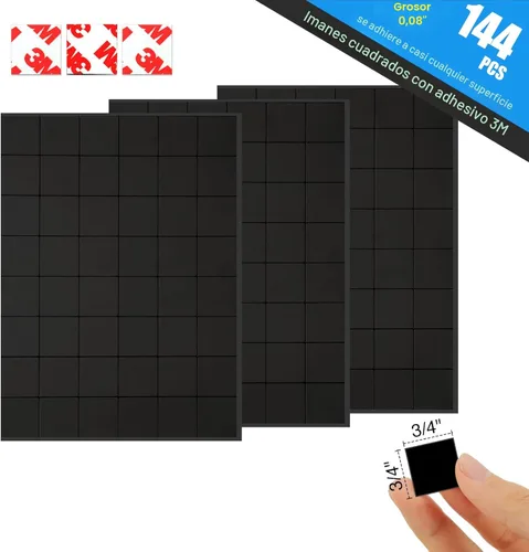 Miniatura 6 de Cuadrados magnéticos con respaldo adhesivo 3M (144 unidades cada uno de 3/4" x 3/4"), cinta magnética autoadhesiva precortada para actividades